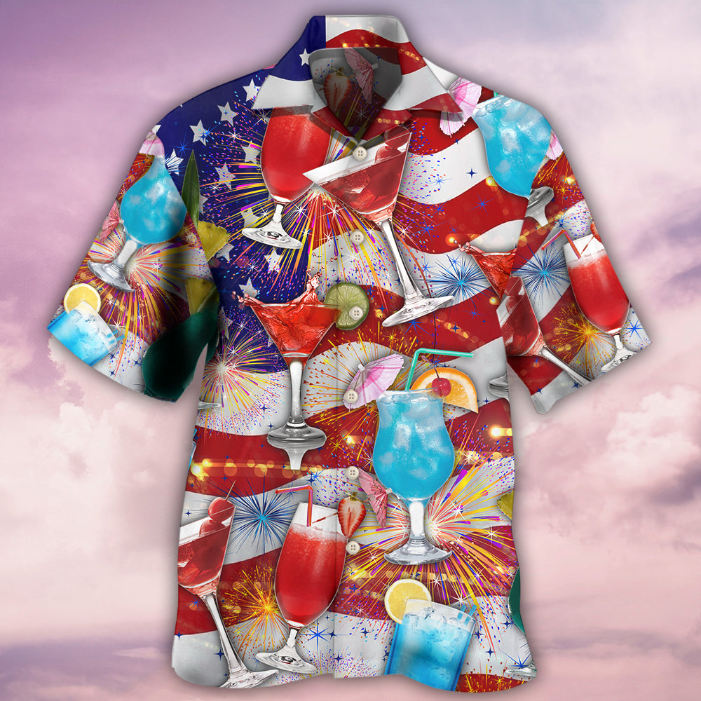 Cocktail Independence Day American Celebration Hawaiian Shirt Pattern Detail For Vacation Travel And Daily Wear