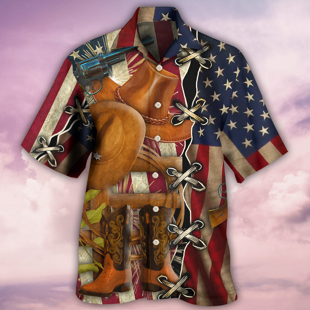Cowboy Independence Day American Patriotism Hawaiian Shirt For Beach Parties And Weekend Getaways