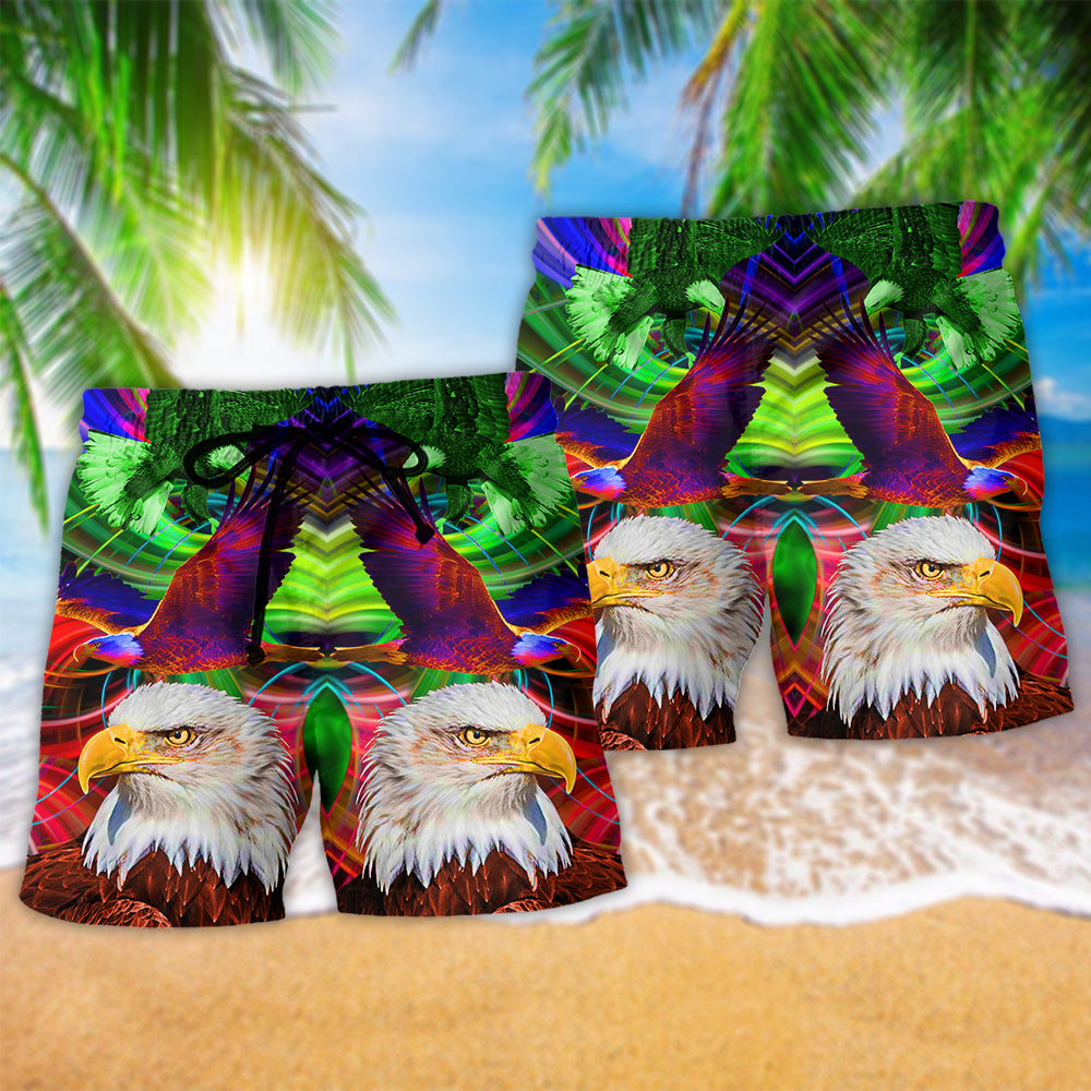 Colorful American Eagle Beach Shorts Pattern Detail For Holiday Travel And Flexible Everyday Wear