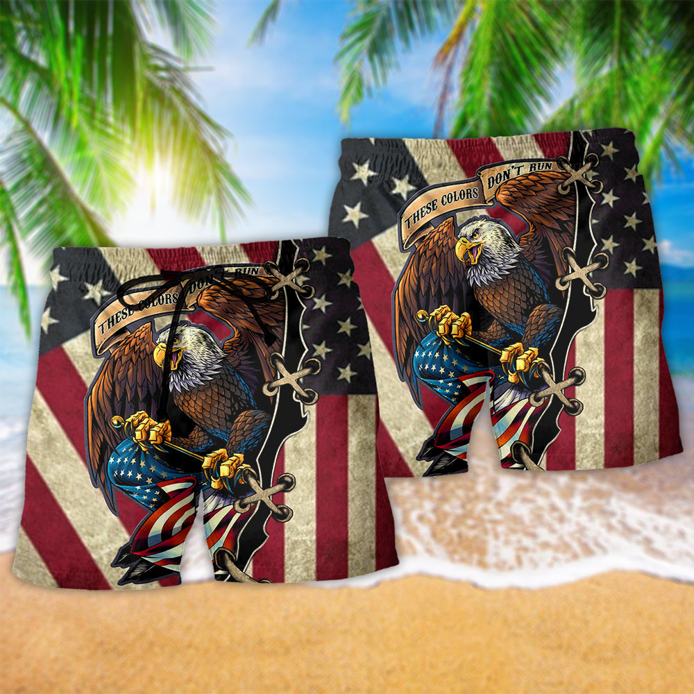 Americana Eagle Flag Beach Shorts Pattern Detail For Tropical Escapes And Bright Seasonal Outfits