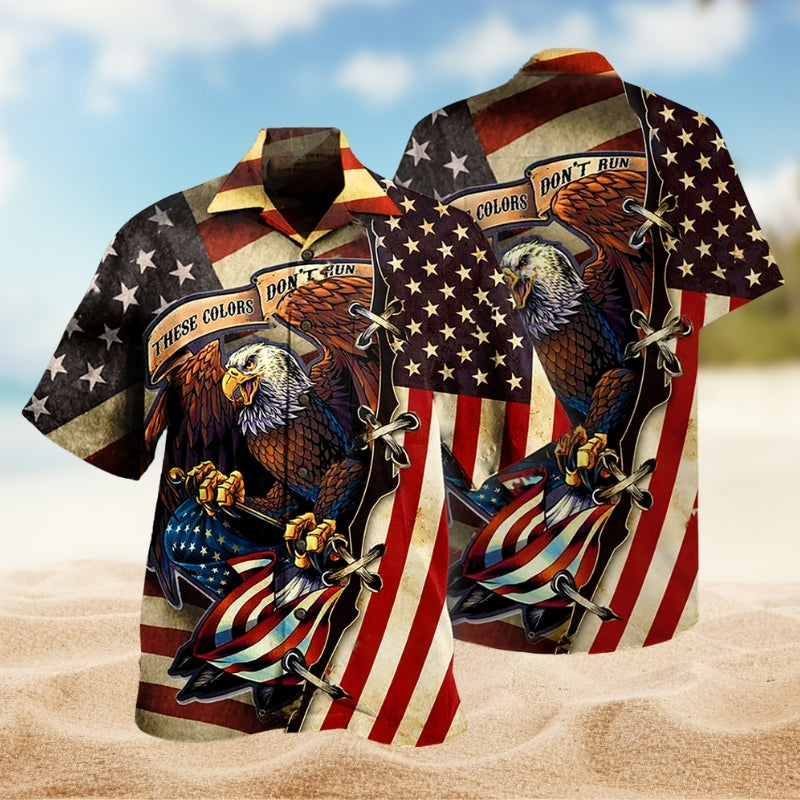 American Eagle Flag Hawaiian Shirt For Summer Celebrations, Resort Days, And Relaxed Everyday Wear
