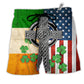 American Flag Celtic Cross Irish Saint Patrick's Beach Shorts For American Pride Beach Days
