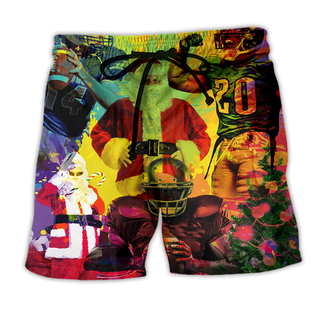 Christmas Americana Football Santa Beach Shorts For Tropical Holidays And Relaxed Casual Wear
