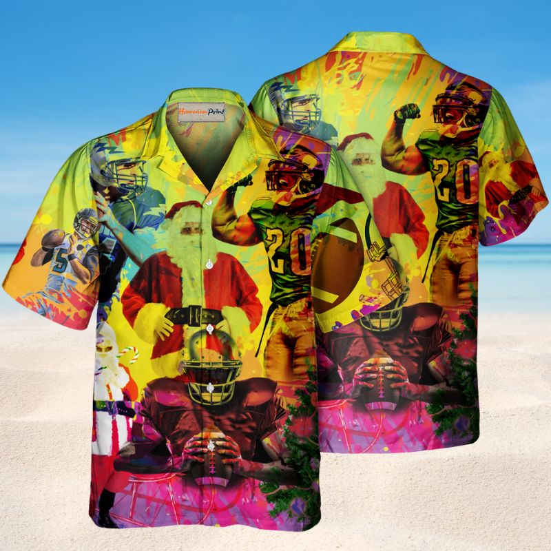 American Football Christmas Celebration Hawaiian Shirt For Summer Vacation, Beach Travel, And Casual Wear