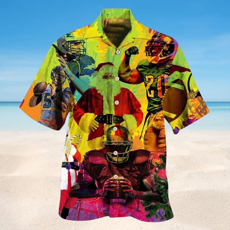 American Football Christmas Celebration Hawaiian Shirt For Summer Vacation, Beach Travel, And Casual Wear