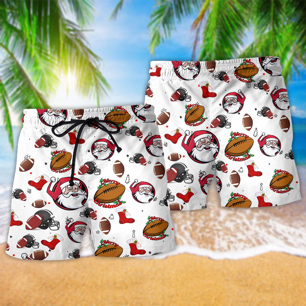 Christmas Americana Football Santa Beach Shorts Pattern Detail For Summer Travel And Everyday Comfort