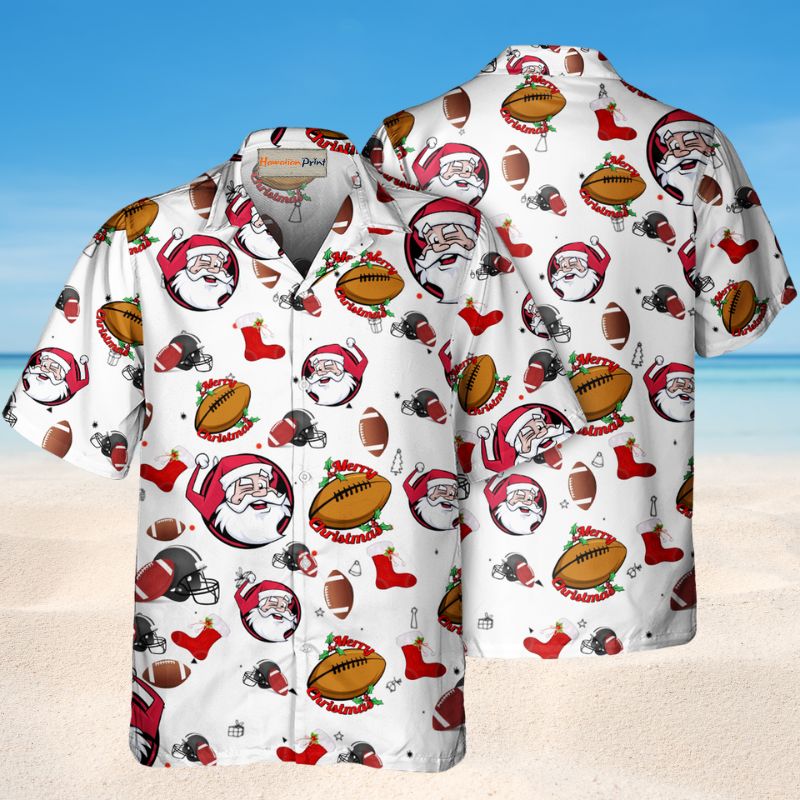 Festive American Football Christmas Hawaiian Shirt For Christmas Gatherings, Resort Trips, And Cheerful Seasonal Style