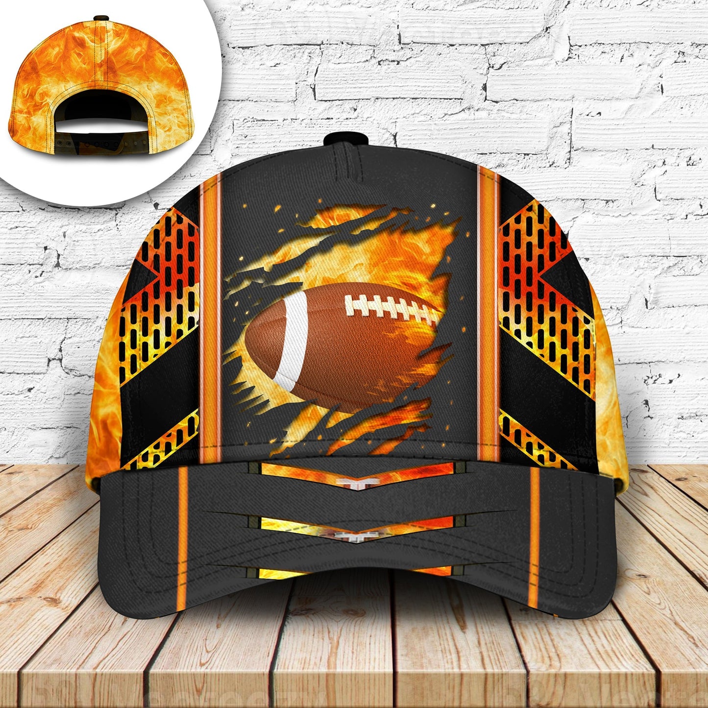 American Football On Fire Sports Classic Cap For Parties Vacations And Relaxed Daily Outfits