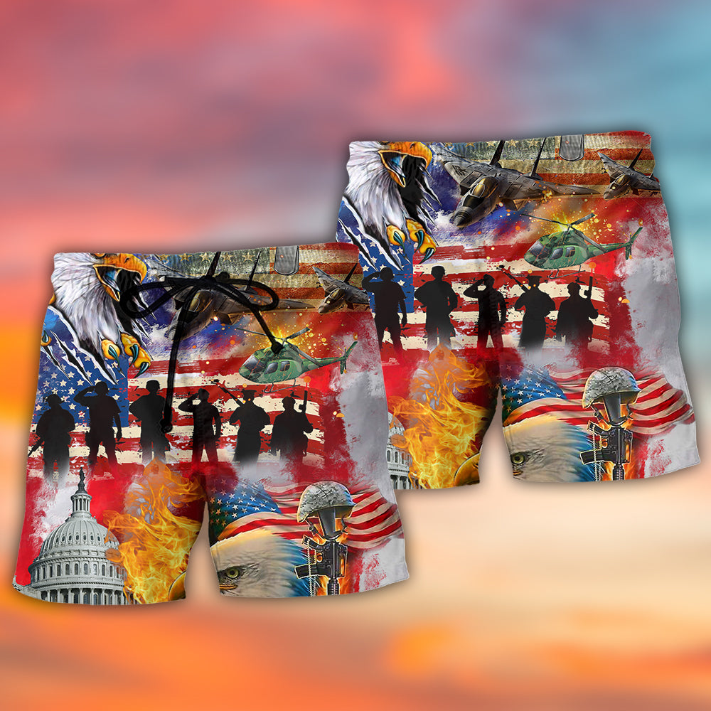 Independence Day Veteran Americana Beach Shorts Pattern Detail For Resort Wear And Versatile Outdoor Wear