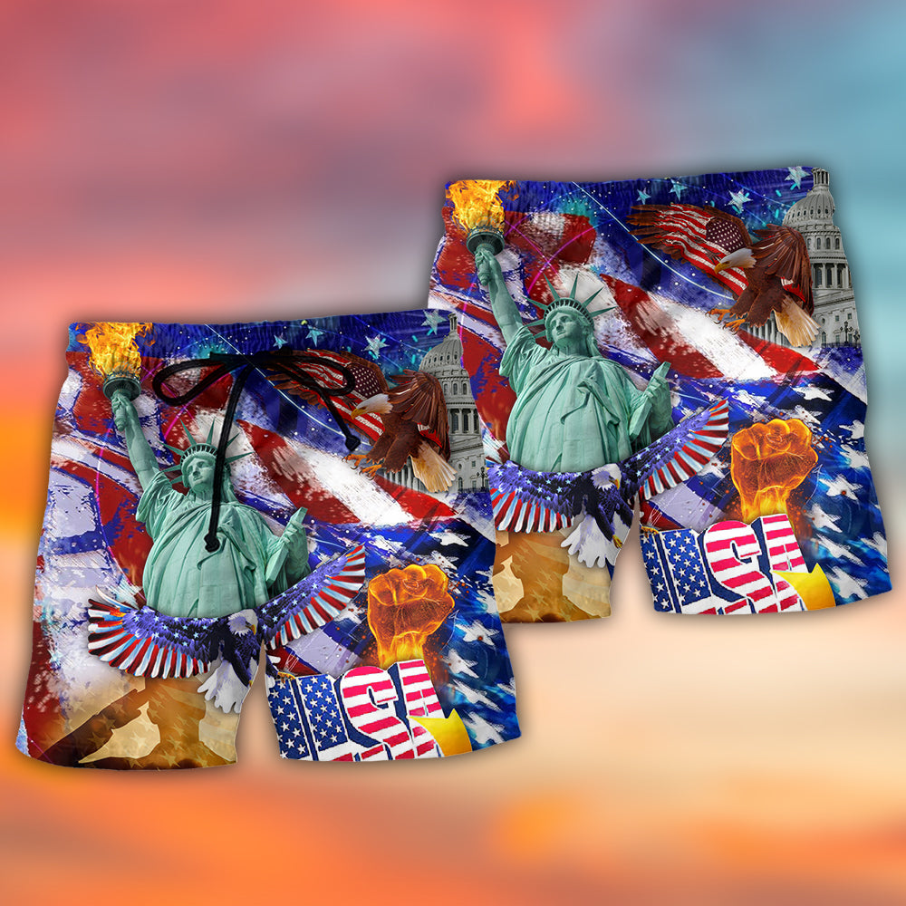 America Independence Day Beach Shorts Artwork Detail For Patriotic Gift Giving