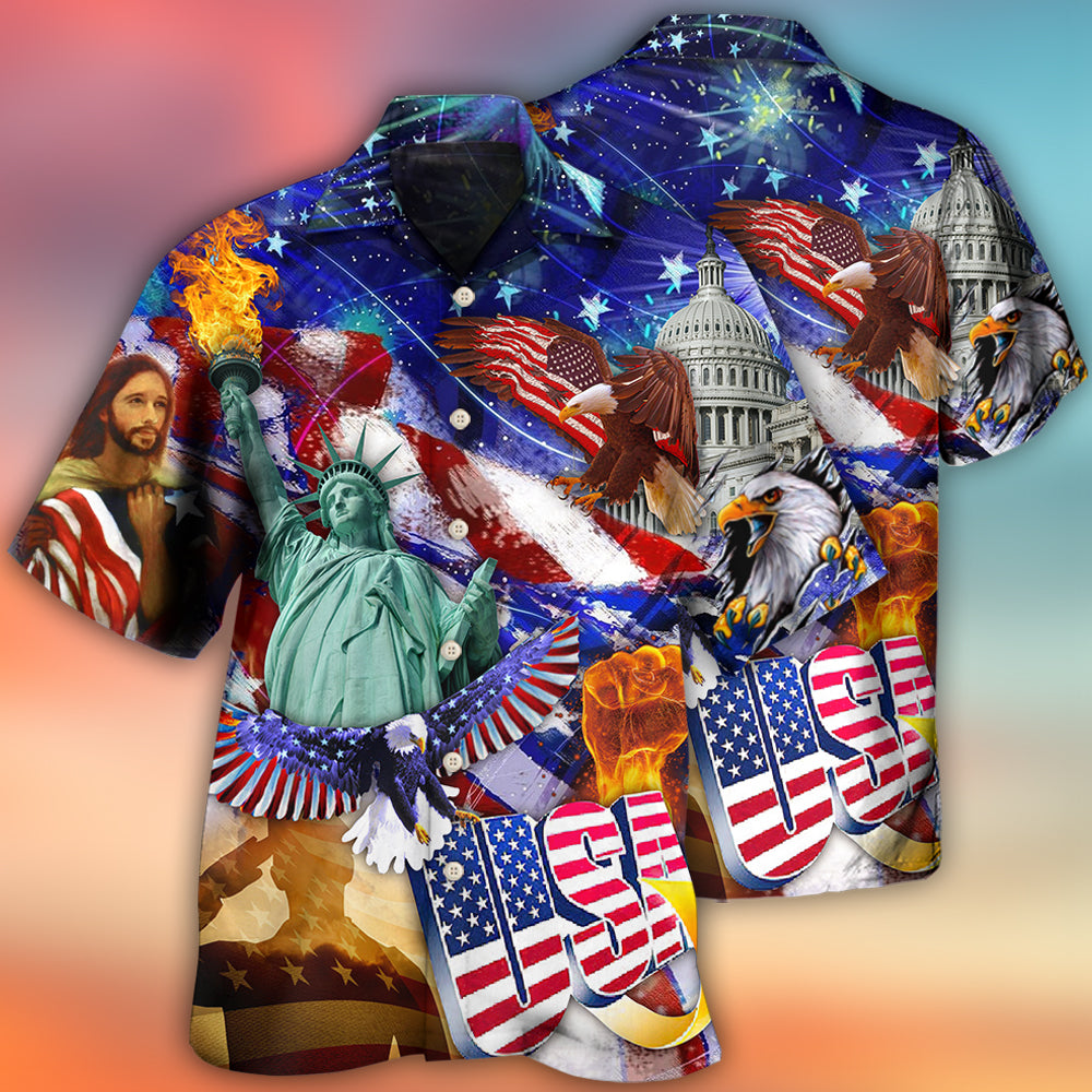 American Independence Day Hawaiian Shirt Design View For Casual Summer Styling