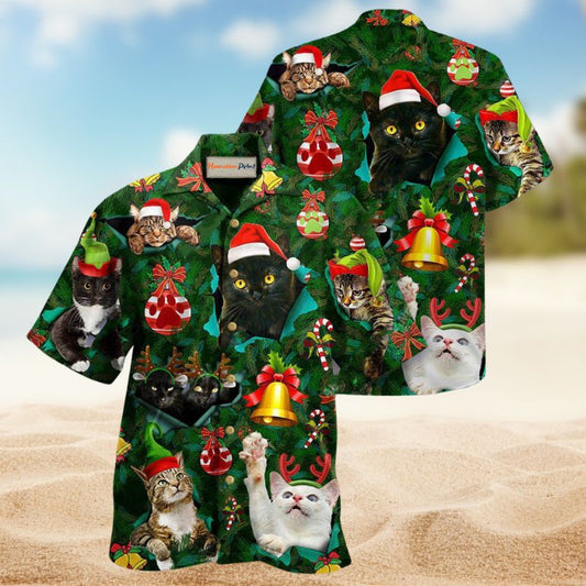 Merry Christmas Cats Hawaiian Shirt For Island Getaways Beach Parties And Comfortable Vacation Style