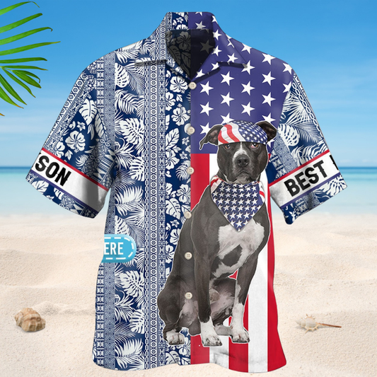 American Tropical Bull Terrier Hawaiian Shirt For Patriotic Events, Summer Travel, And Casual Outdoor Wear