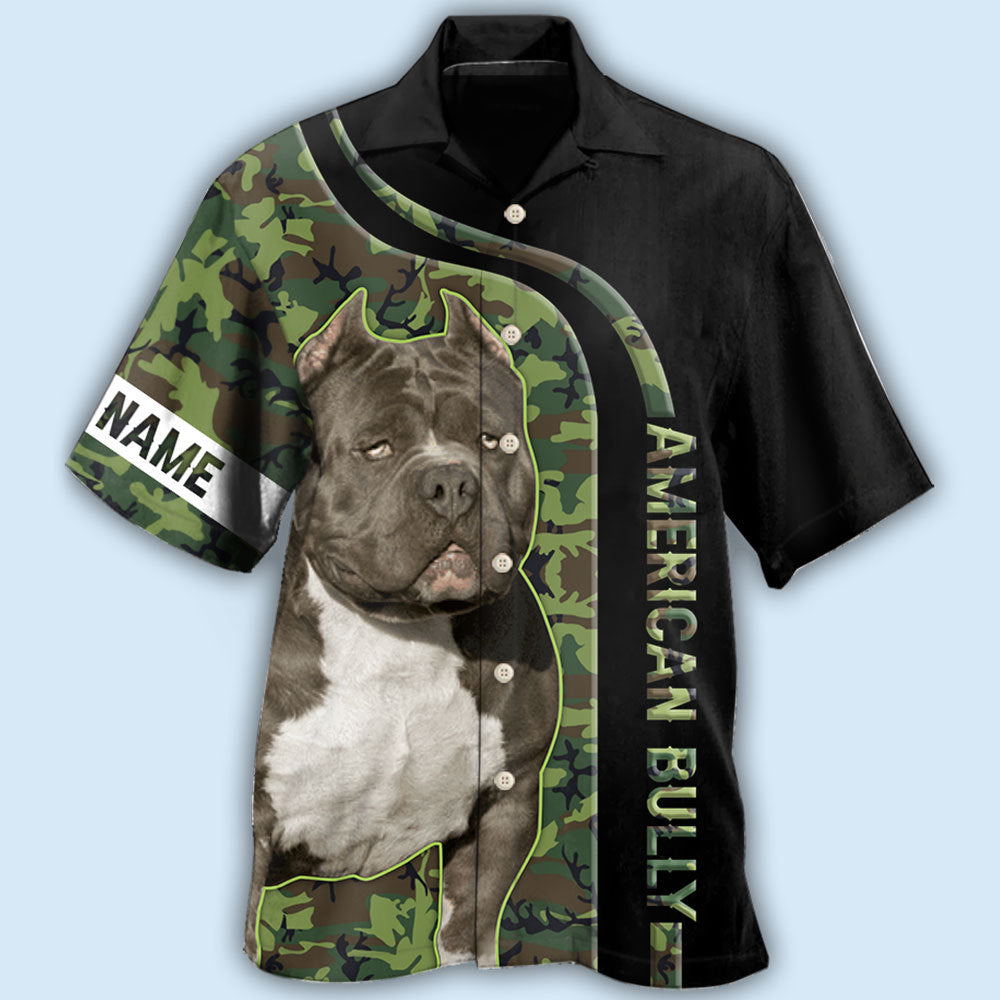 American Bully Camo Personalized Hawaiian Shirt Artwork Detail For Tropical Trips And Casual Outings