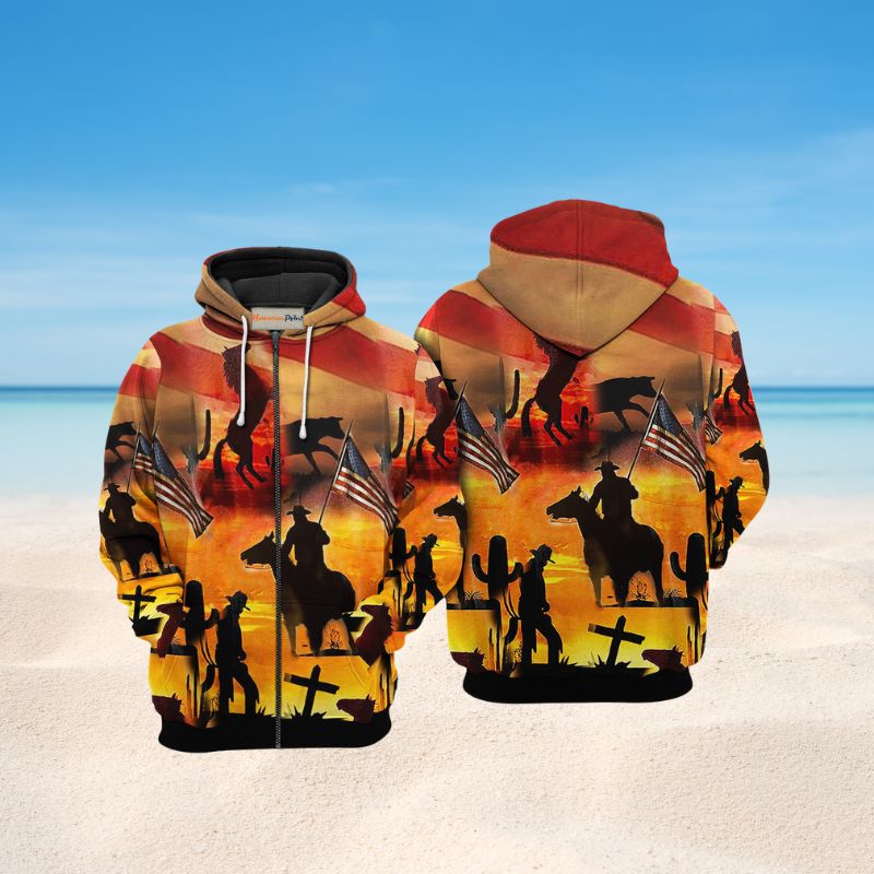 American Cowboy Sunset Hoodie For Equestrian Inspired Outfits Travel And Seasonal Gifting