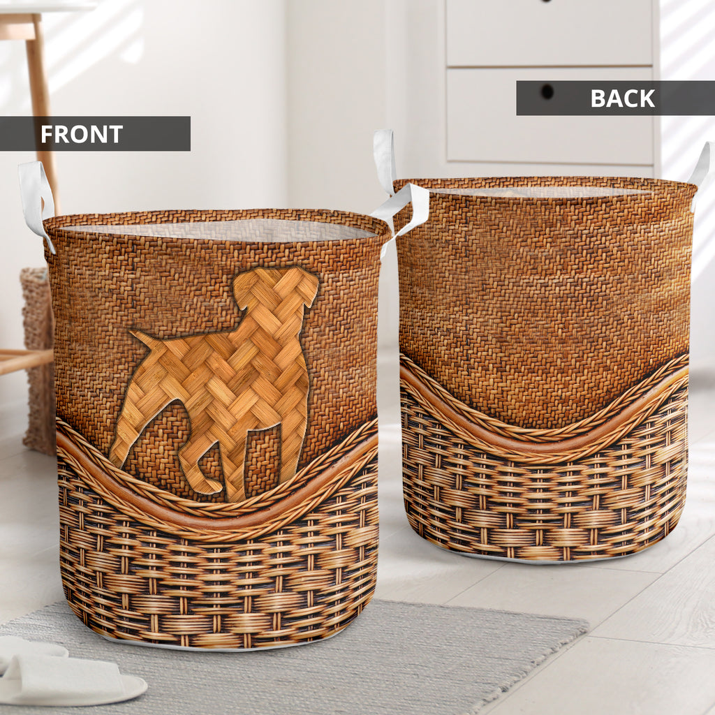 American Bulldog Dog V2 Rattan Texture Laundry Basket For Room Home Organizer