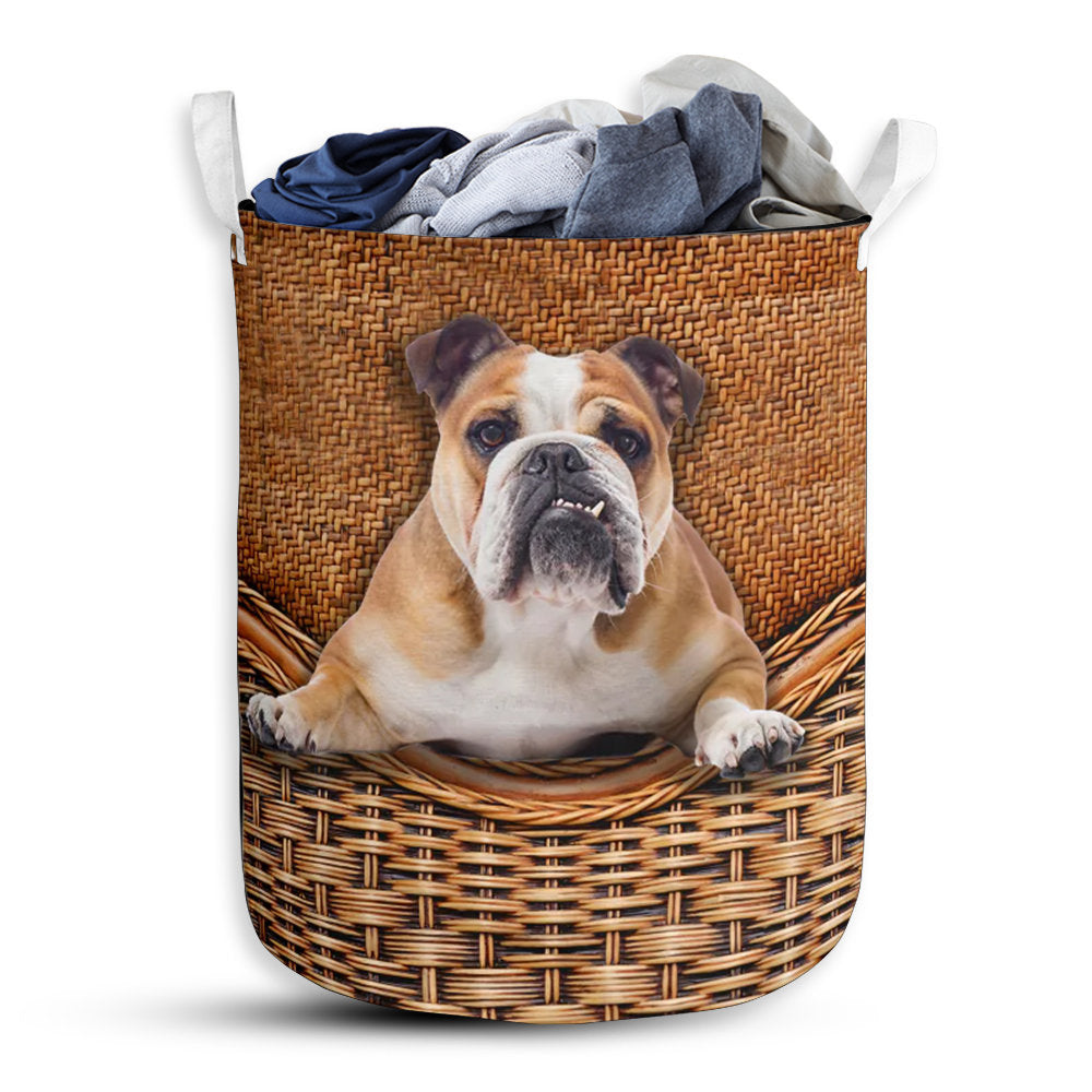 Small Size American Bulldog Rattan Texture Laundry Basket For Bathroom Bedroom Storage