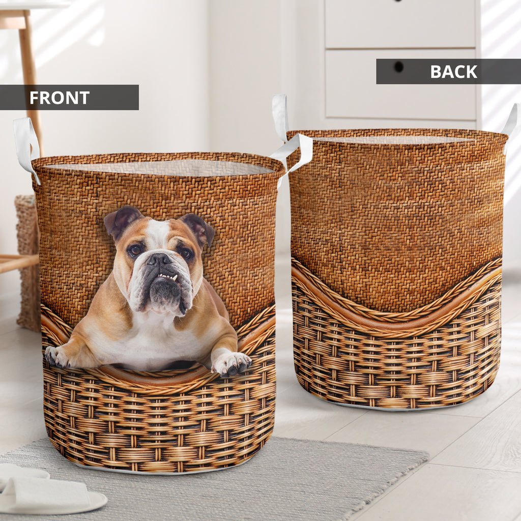 American Bulldog Rattan Texture Laundry Basket For Room Home Organizer