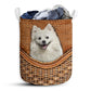 Small Size American Eskimo Dog Rattan Texture Laundry Basket For Bathroom Bedroom Storage