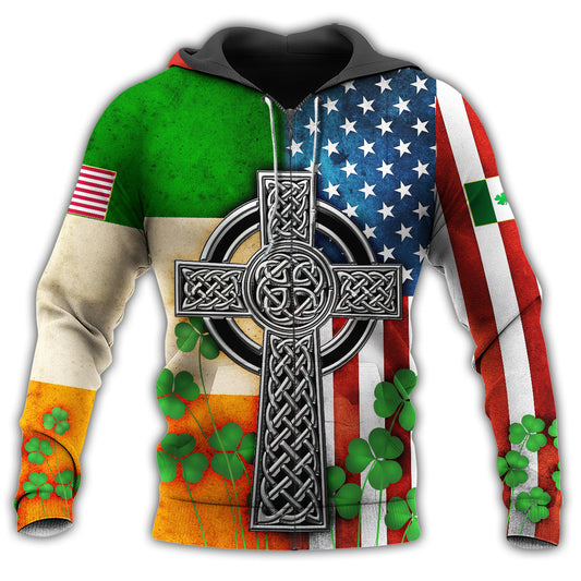 Irish American Flag Celtic Cross Hoodie For Church Events Travel Days And Comfortable Daily Style