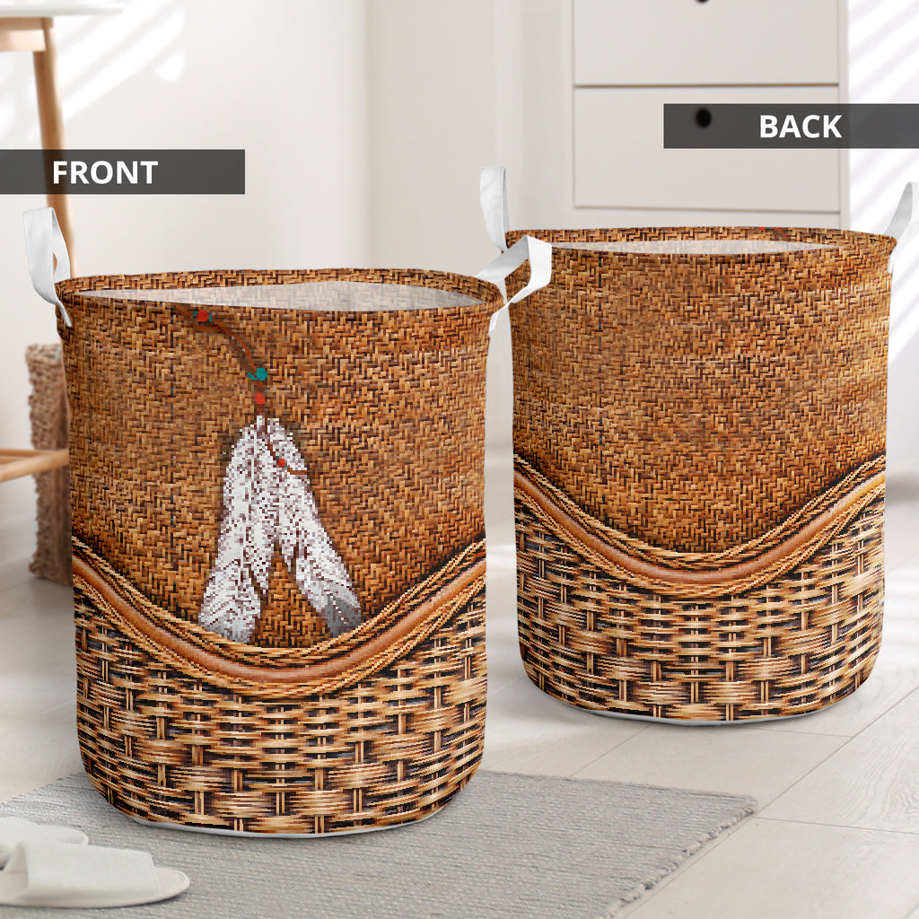 Native American Rattan Texture Laundry Basket For Bathroom Bedroom Storage