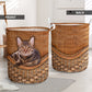 Cat American Shorthair Cat Rattan Texture Laundry Basket For Room Home Organizer