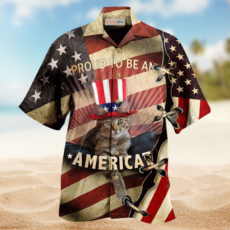 Patriotic Cat Proud Hawaiian Shirt For Island Vacations, Resort Wear, And Relaxed Seasonal Style