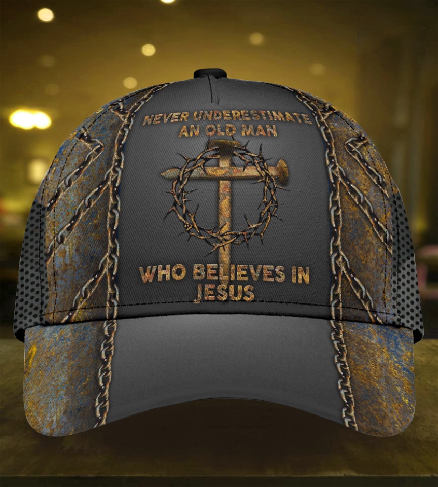 Old Man Faith Cross Believer Classic Cap For Holiday Trips Daily Outfits And Thoughtful Gifting