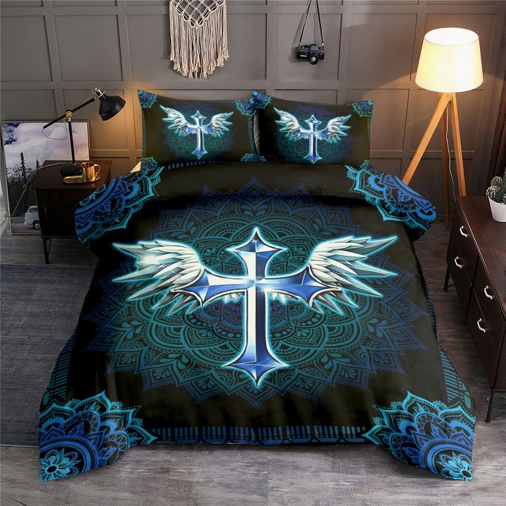 Jesus Angel Wing And Cross Christian Mandala Bedding Cover For Faith Bedroom Decor