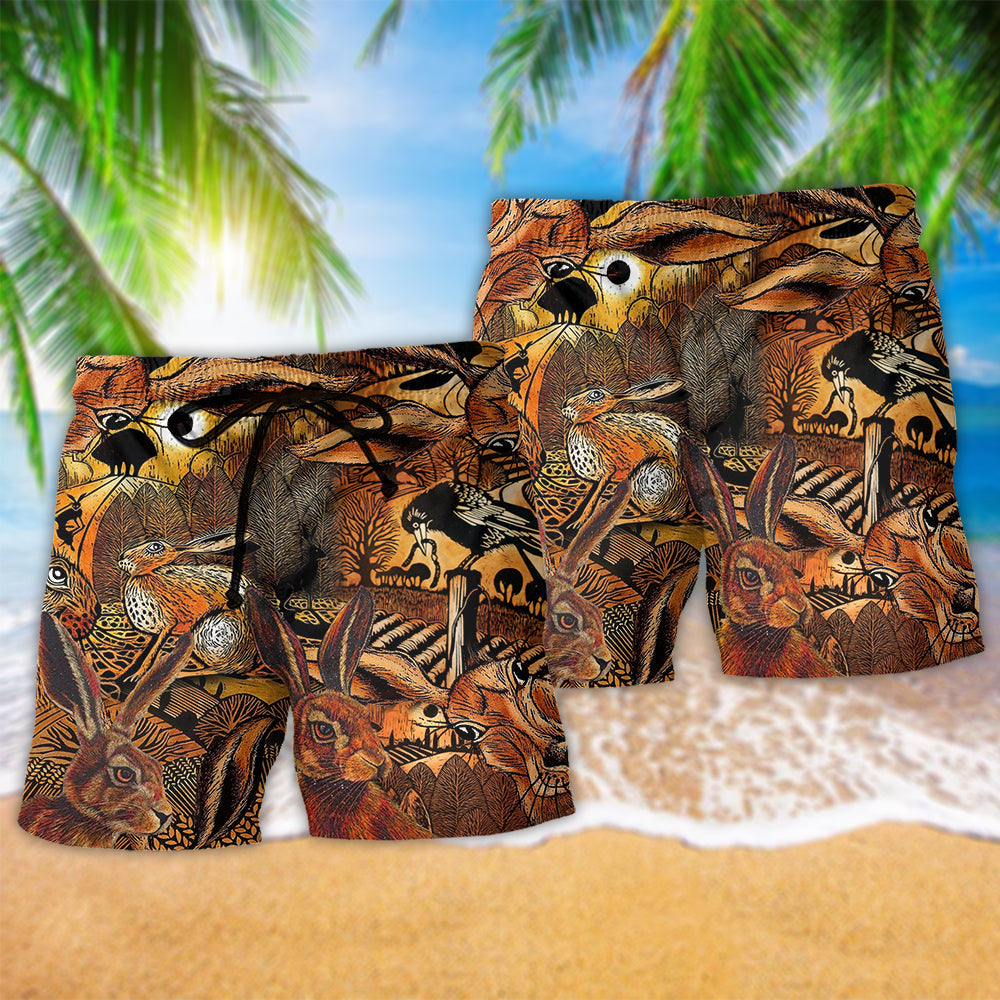 Spooky Hares In The Field Fantasy Beach Shorts Design View For Summer Events And Coastal Getaways