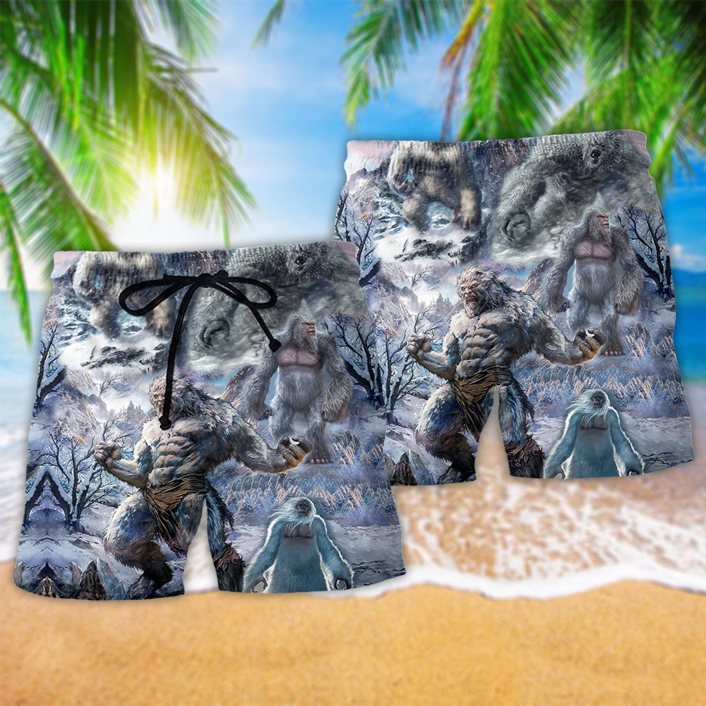 Mythical Yeti Believer Fantasy Beach Shorts Artwork View For Seaside Trips And Casual Style
