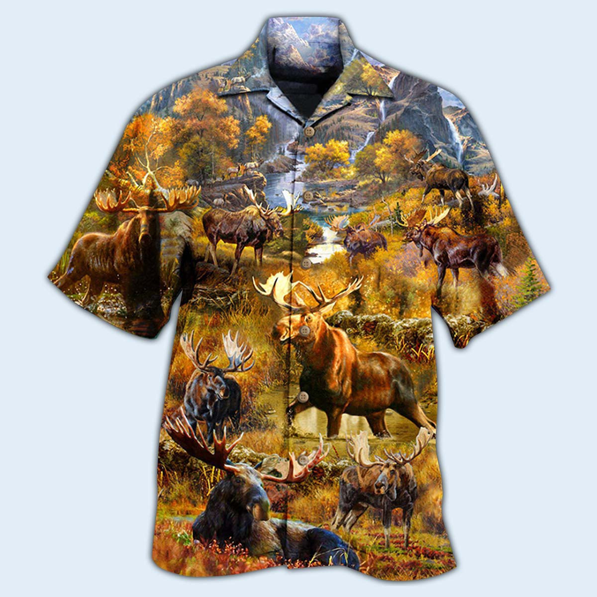 Woodland Moose Spend Hawaiian Shirt Design Detail For Beach Days And Holiday Travel