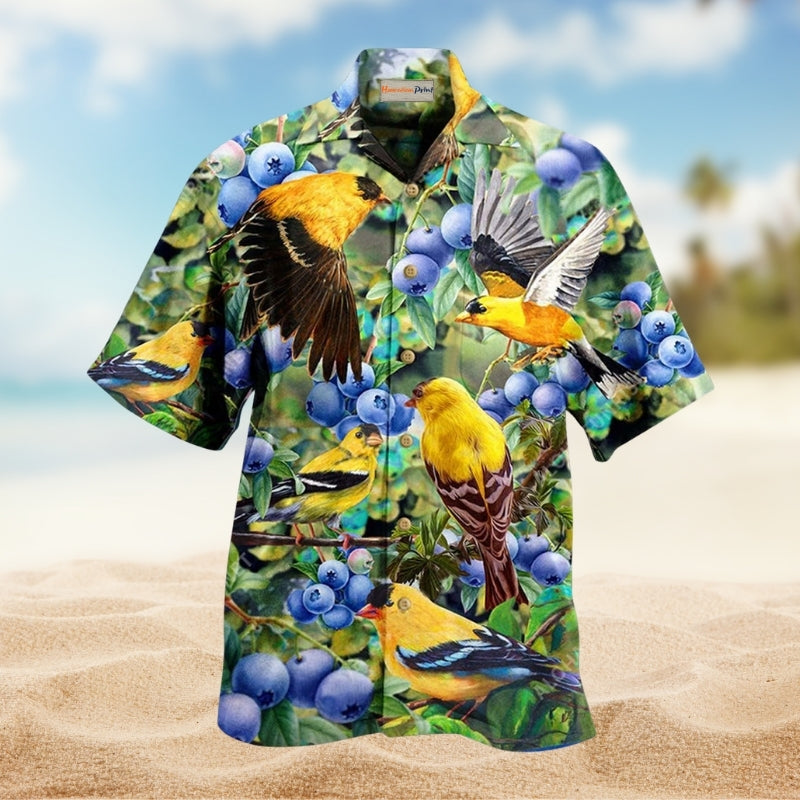 Blueberry And Goldfinch Hawaiian Shirt For Resort Travel Summer Events And Thoughtful Casual Gifting