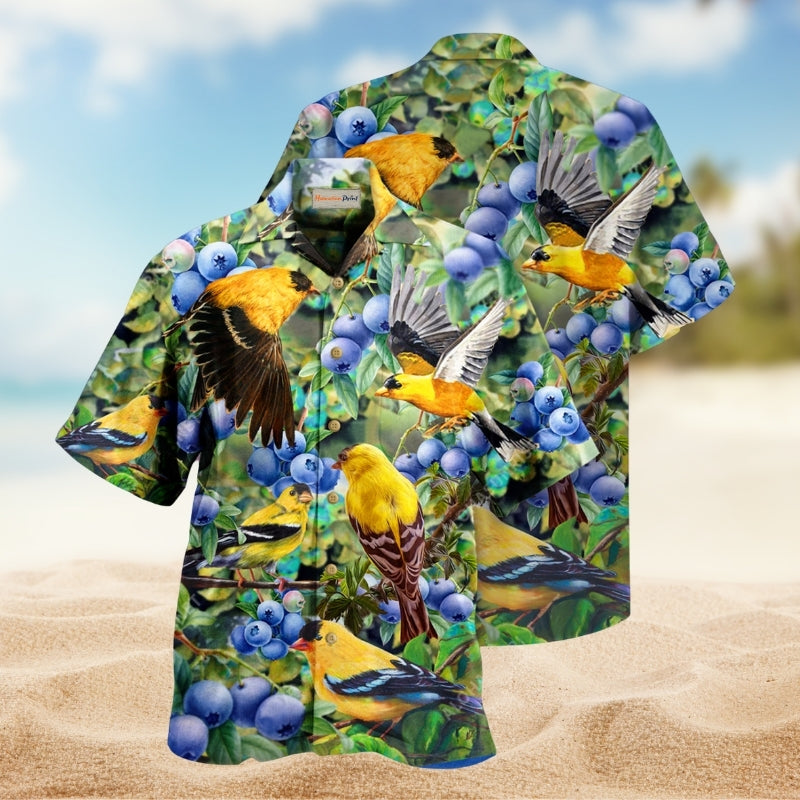 Blueberry And Goldfinch Hawaiian Shirt For Resort Travel Summer Events And Thoughtful Casual Gifting