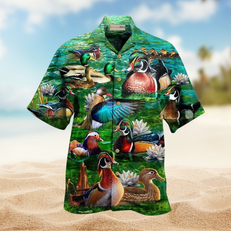 Love And A Duck Hawaiian Shirt For Coastal Adventures Outdoor Gatherings And Casual Warm Weather Wear