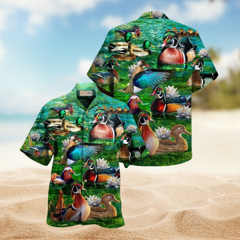 Love And A Duck Hawaiian Shirt For Coastal Adventures Outdoor Gatherings And Casual Warm Weather Wear
