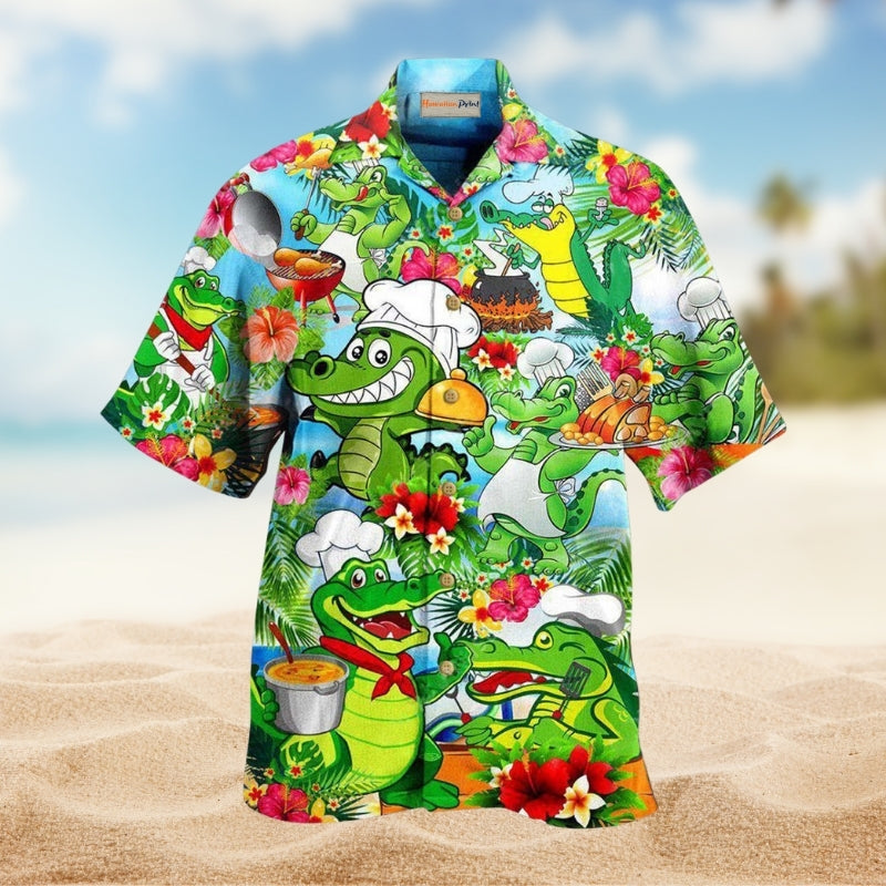 Alligator Chef Hawaiian Shirt For Coastal Adventures Outdoor Gatherings And Casual Warm Weather Wear