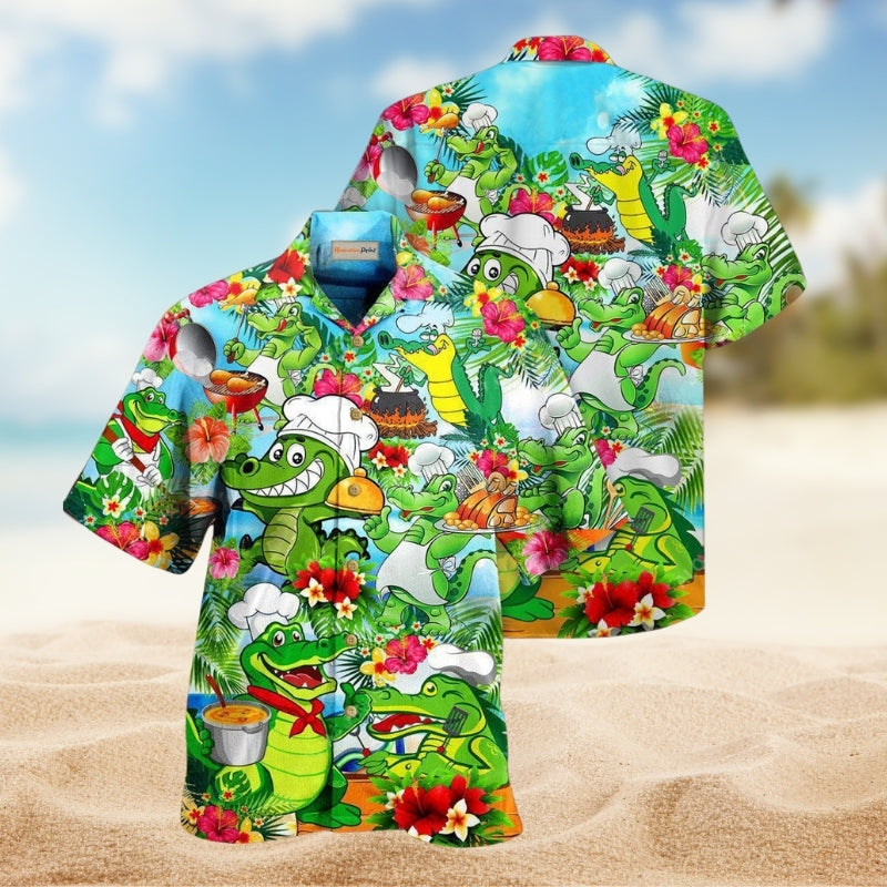 Alligator Chef Hawaiian Shirt For Coastal Adventures Outdoor Gatherings And Casual Warm Weather Wear