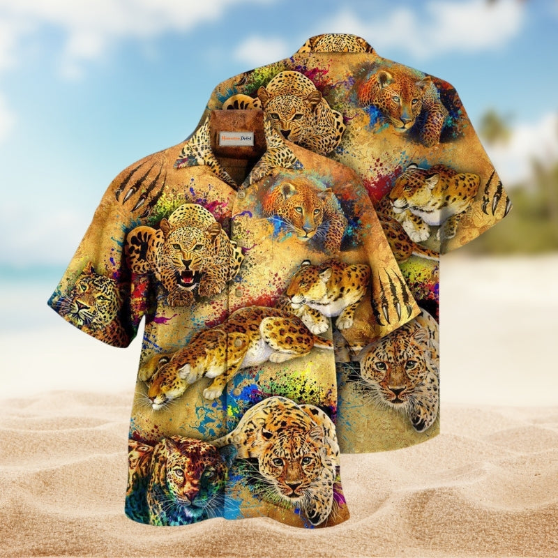 Vintage Leopard Art Hawaiian Shirt For Island Getaways Beach Parties And Comfortable Vacation Style
