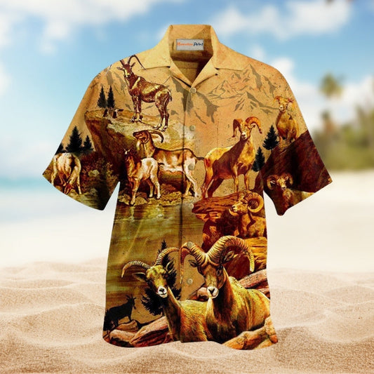 Amazing Mountain Goat Hawaiian Shirt For Beach Holidays Wildlife Lovers And Distinctive Summer Style