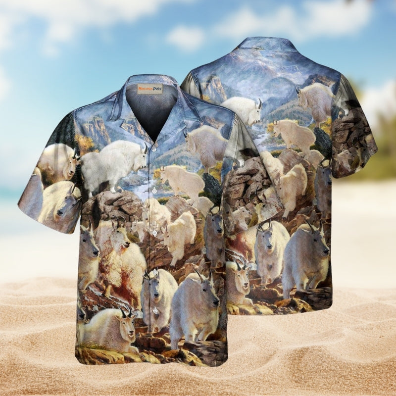 Amazing Mountain Goats With Snow Hawaiian Shirt For Summer Vacation Beach Travel And Relaxed Casual Wear