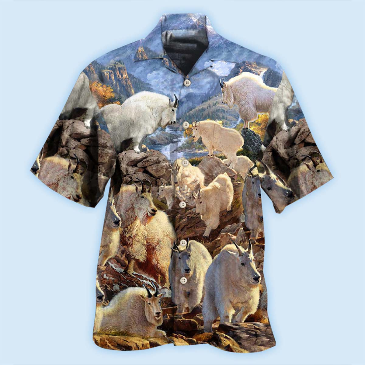 Winter Mountain Goat Hawaiian Shirt With All Over Print For Summer Travel Coastal Events And Thoughtful Gift Giving