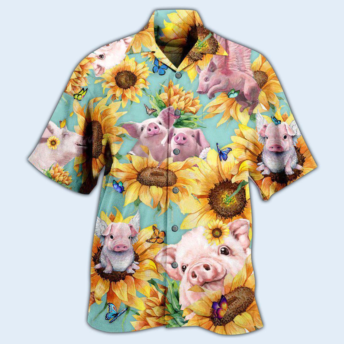 Pig Animals Amazing Sunflower Hawaiian Shirt Design Detail For Sunny Adventures And Casual Wear