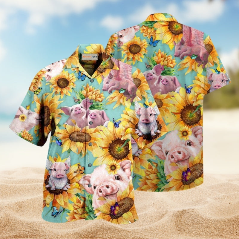 Amazing Pig Loves Sunflowers Hawaiian Shirt For Summer Vacation Beach Travel And Relaxed Casual Wear