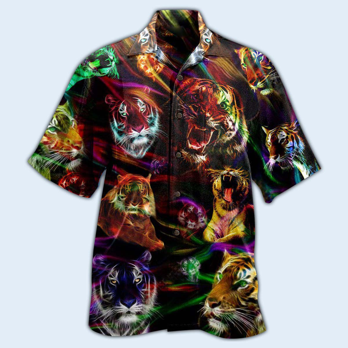 Neon Tiger Animals Amazing Hawaiian Shirt Design Detail For Sunny Adventures And Casual Wear