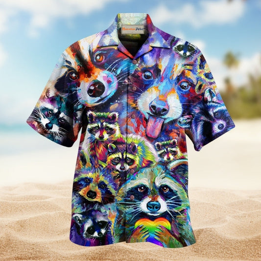 Awesome Colorful Raccoon Family Hawaiian Shirt For Summer Vacation Beach Travel And Relaxed Casual Wear