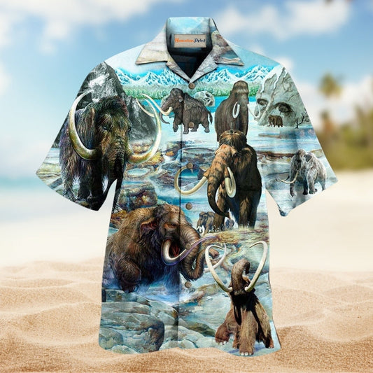 Back To Time Mammoth Alive Hawaiian Shirt For Tropical Travel Outdoor Parties And Relaxed Casual Wear