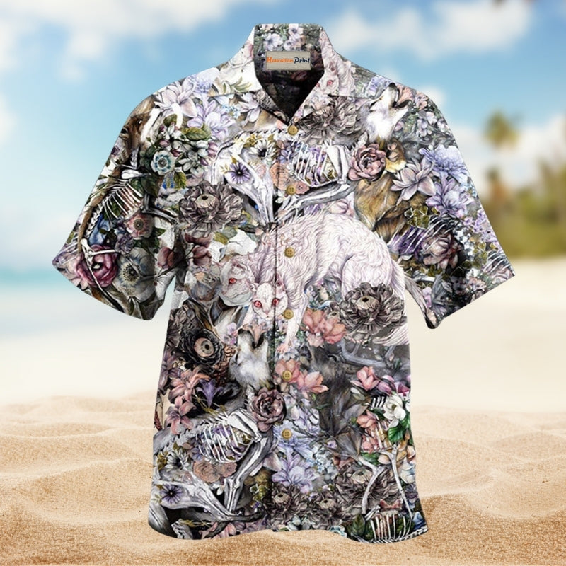 Animal Anatomy And Floral Nature Hawaiian Shirt For Summer Vacation Beach Travel And Relaxed Casual Wear