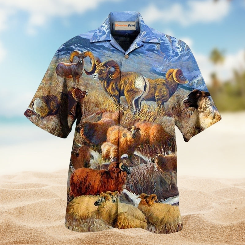 Bighorn Sheep In Beautiful Plateau Hawaiian Shirt For Summer Vacation Beach Travel And Relaxed Casual Wear