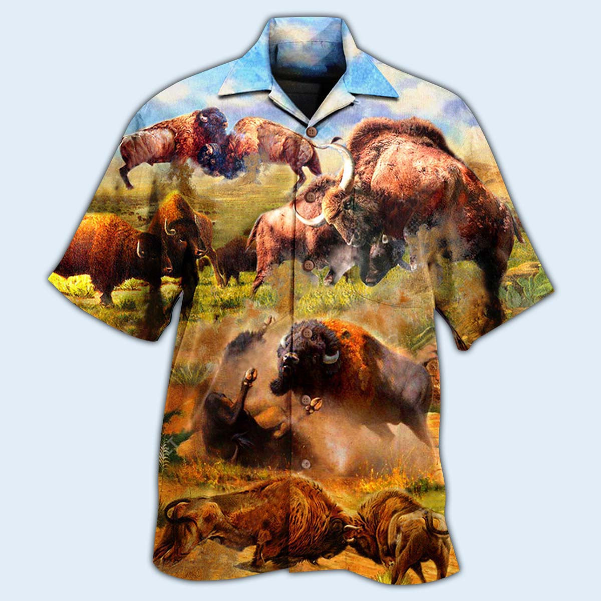 Bison Hawaiian Shirt With All Over Print For Summer Travel Coastal Events And Thoughtful Gift Giving